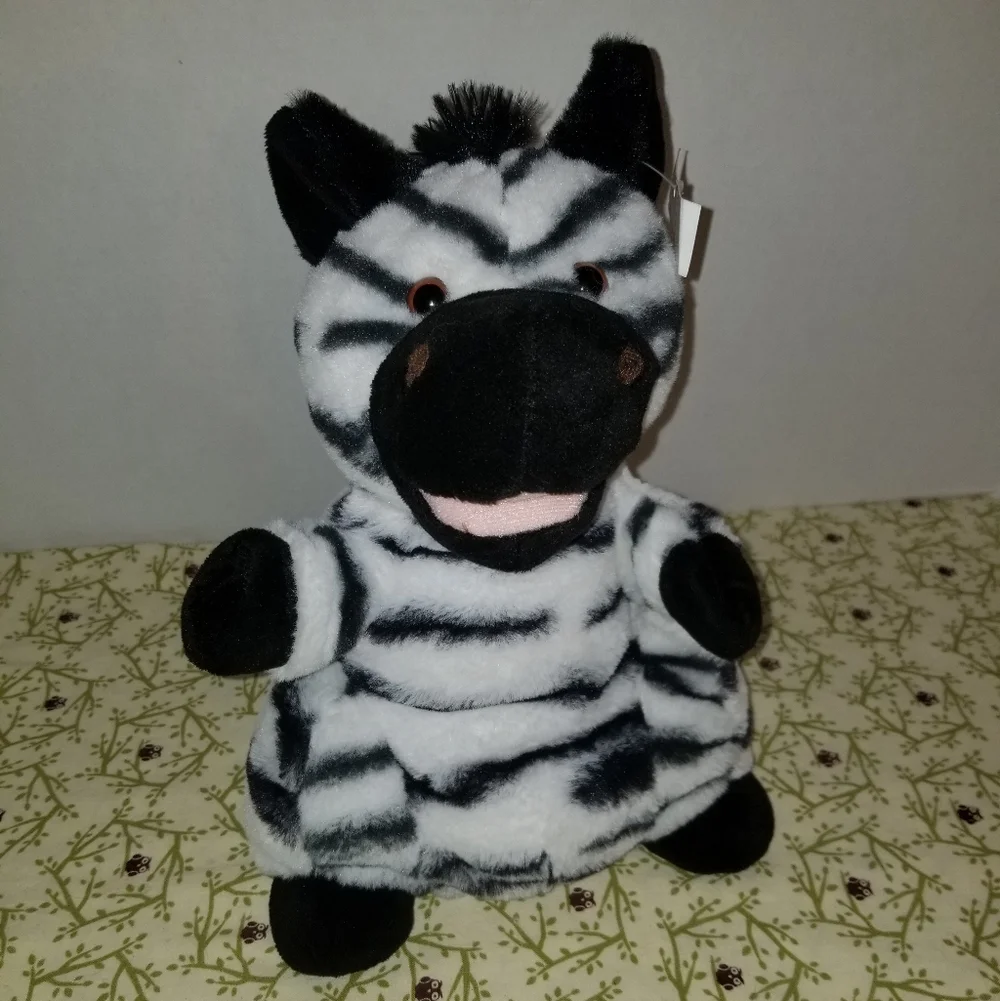 Puppet Plush Zebra Stuffed Animal  Black & White Stuffie